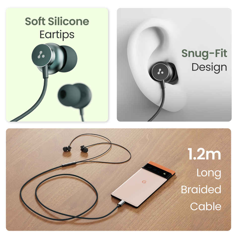 Ambrane Type C Wired Earphones With In-Line Mic, 10Mm Drivers, Control Buttons (Stringz 38C, Green)