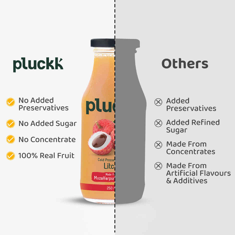 Pluckk Cold Pressed Extracted Litchi Juice | No Preservatives | No Added Sugar