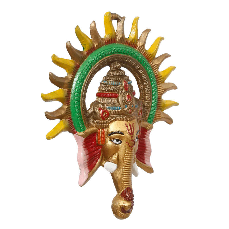 Colorful Lord Ganesha with Sun Decorative Metal Wall Hanging | Ecraftindia