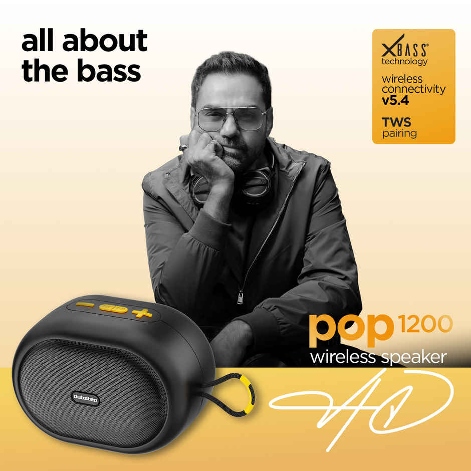 Dubstep Pop 1200 Wireless Speaker | 12W Output | 16 Hrs Playtime | 52 mm Drivers | TWS Pairing | Black