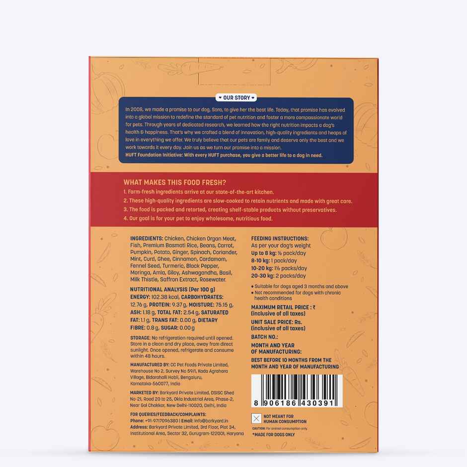 HUFT Sara's Wholesome Food Chicken Biryani Dog Food Pack