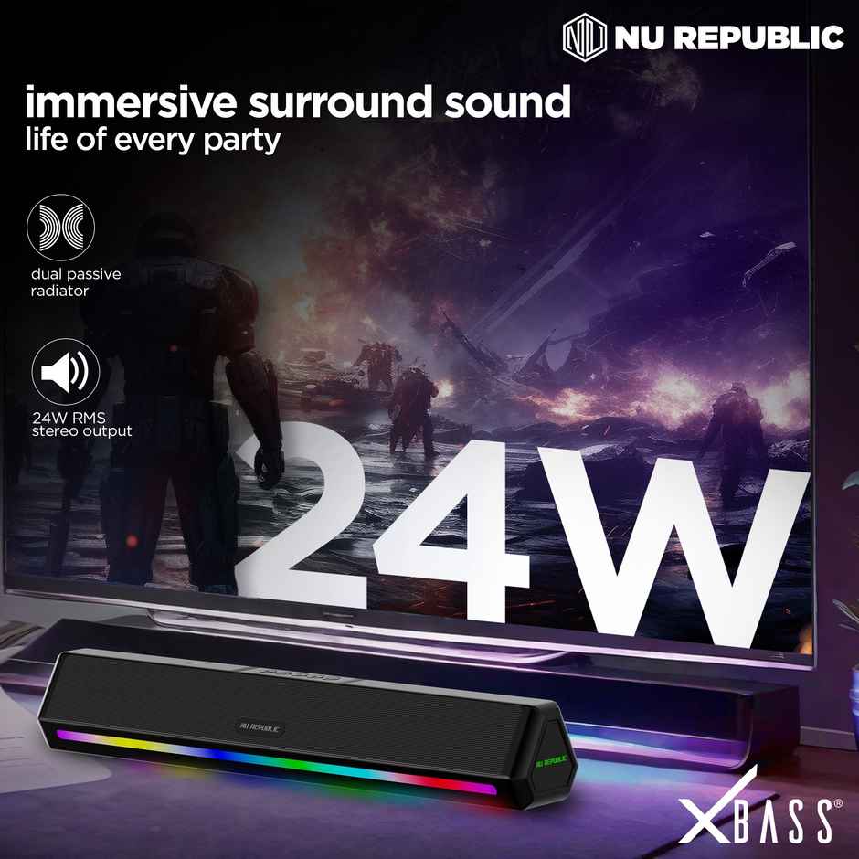 Nu Republic Partybox 240 With 16 Hrs Playtime, 24 W Bluetooth Soundbar (Black, 2.0 Channel)