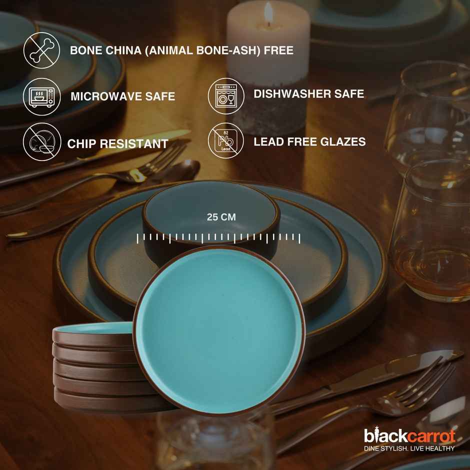 BlackCarrot Full Plate Set | Animal Bone Ash Free Stoneware | Brown and Blue