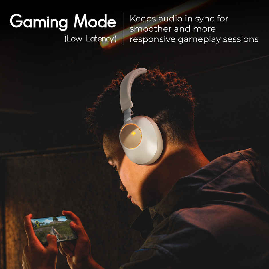 Zebronics Duke BT Headphone, 60h, Dual Pairing, Gaming Mode, ENC, LED, Deep Bass, Voice Asst (Beige)