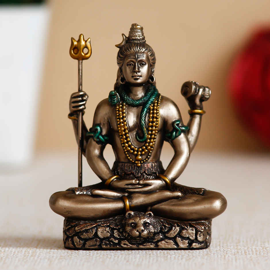 eCraftIndia Brown Resin Meditating Lord Shiva Idol for Home Decor Office Puja Room