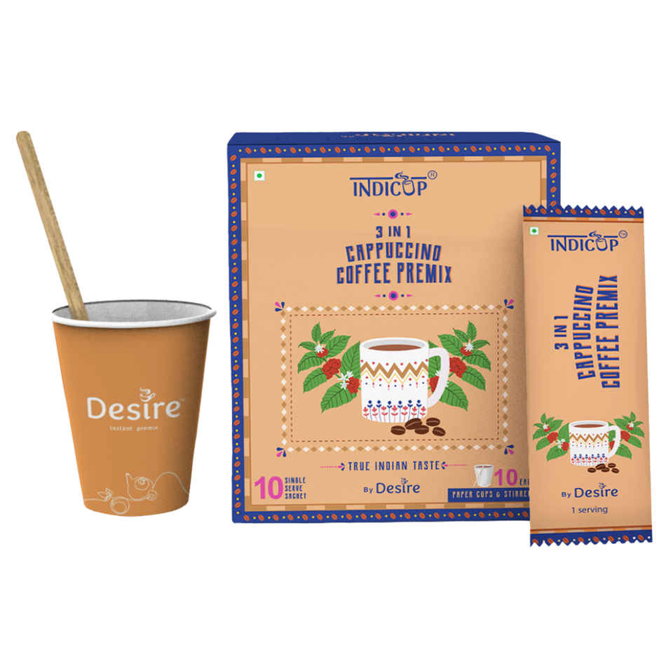 Indicup Coffee Powder 3 In 1 Cappuccino Medium Roast Instant Coffee Premix