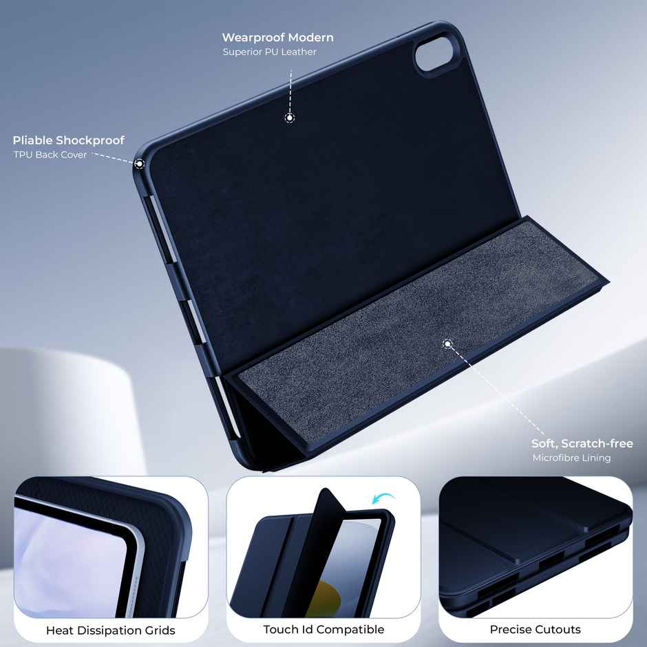 Artistque iPad 11th Gen 11 and 10th Gen 10.9 Trifold Case Cover | Pencil Holder | Auto Sleep | Blue