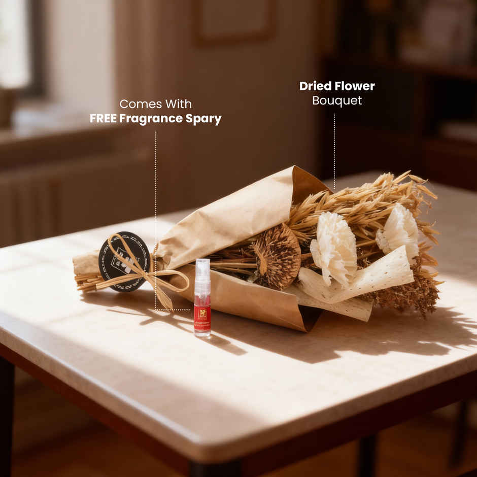 Ivory Blooms Dry Flower Bouquet with Fragrance Spray | Ideal for Gifting | IRIS