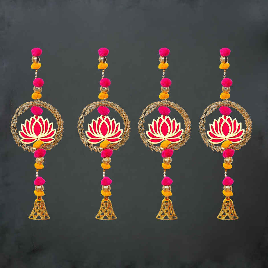 Lotus in Golden Rings with Pom Pom & Bell Toran for Home Decor | Wall Hanging | Ecraftindia