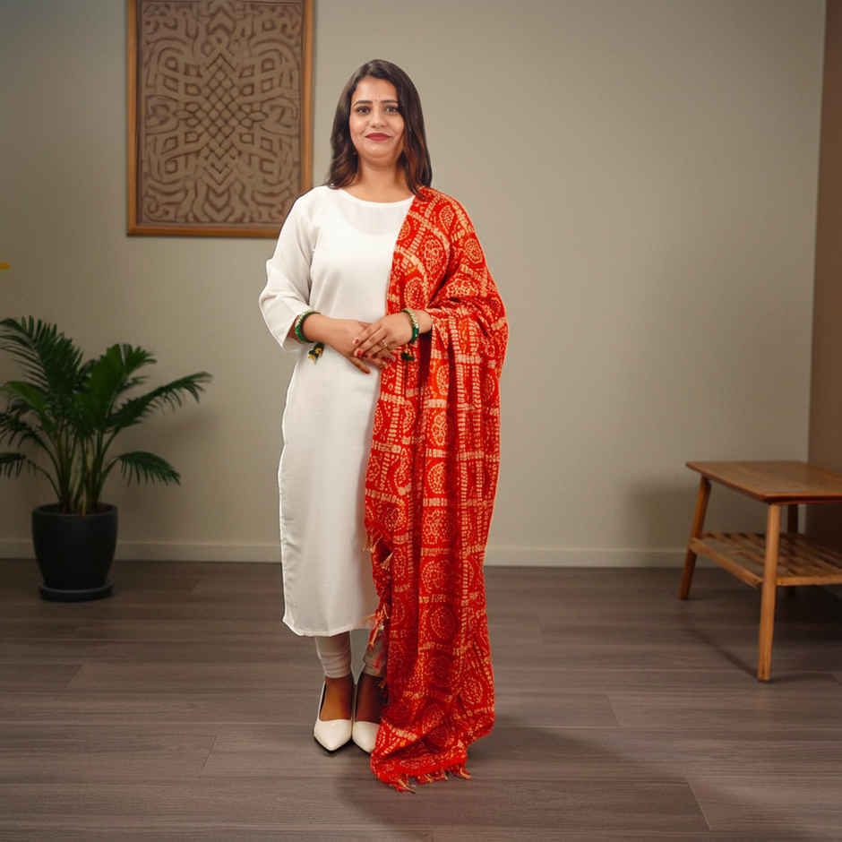 Red Bandhini Dupatta | House of Festivals