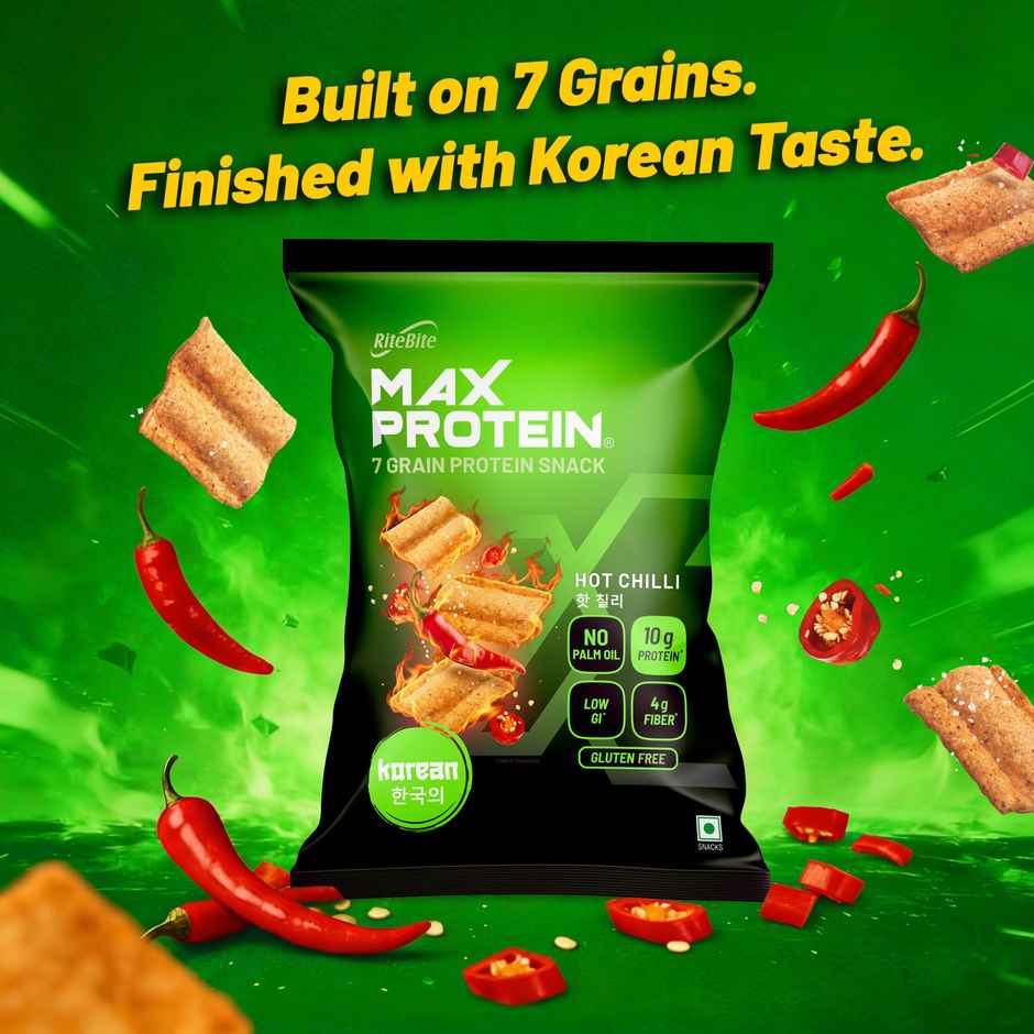 RiteBite Max Protein Hot Chilli Protein Multigrain Protein Korean Chips | 10g Protein | 4g Fiber