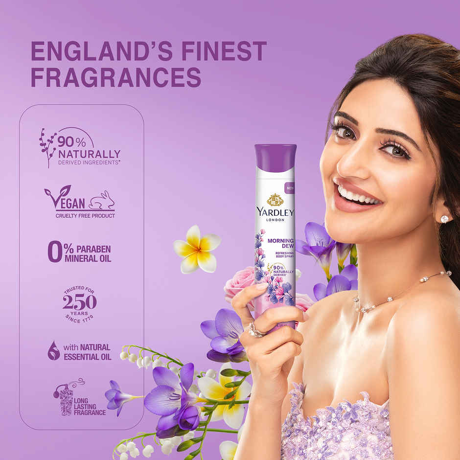 Yardley London Morning Dew Deodorant - Lily of Valley and Frangipani Fragrance - Naturally Derived