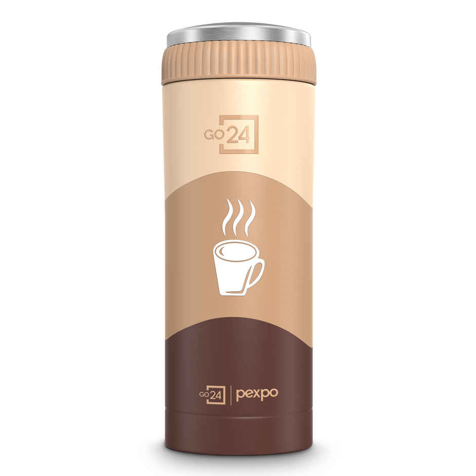 Pexpo Vacuum Insulated UV Bottle, Stainless Steel Hot & Cold Flask | Brown