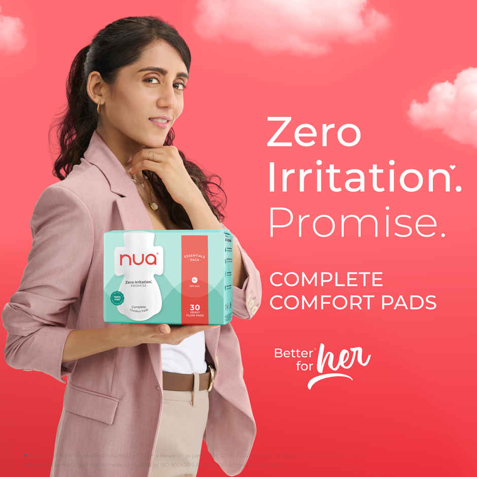 Nua Complete Comfort Sanitary Pads For Heavy Flow| 30 Xl+ (30pc) & Nua Cramp Comfort Heat Patches For Period Pain (3pc) Combo