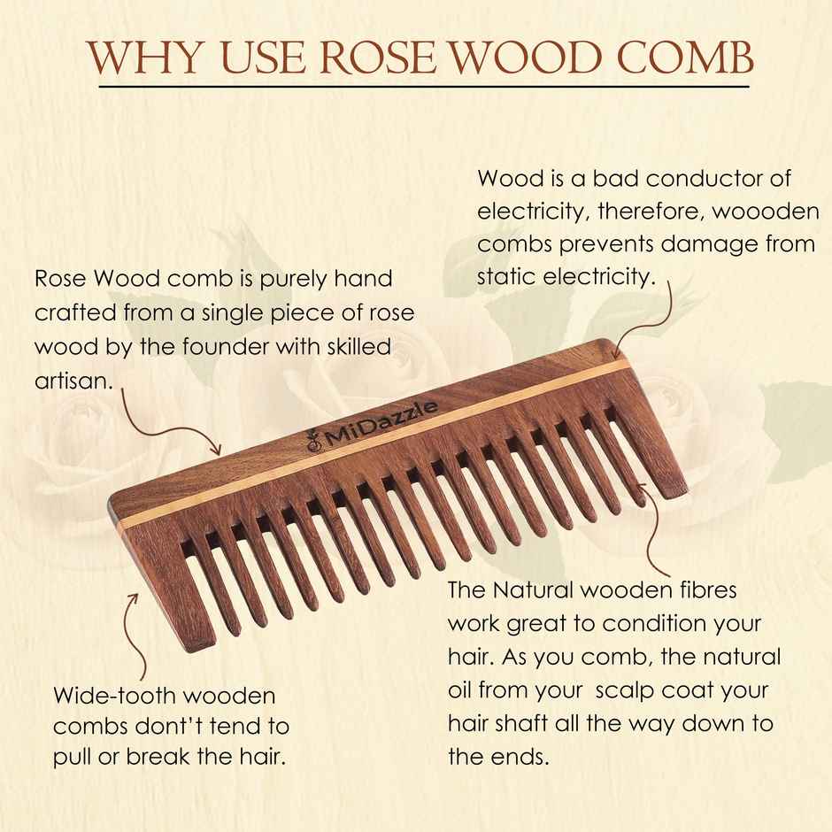 Midazzle Natural Handcrafted Sheesham Rosewood Hair Comb | MIRC2003