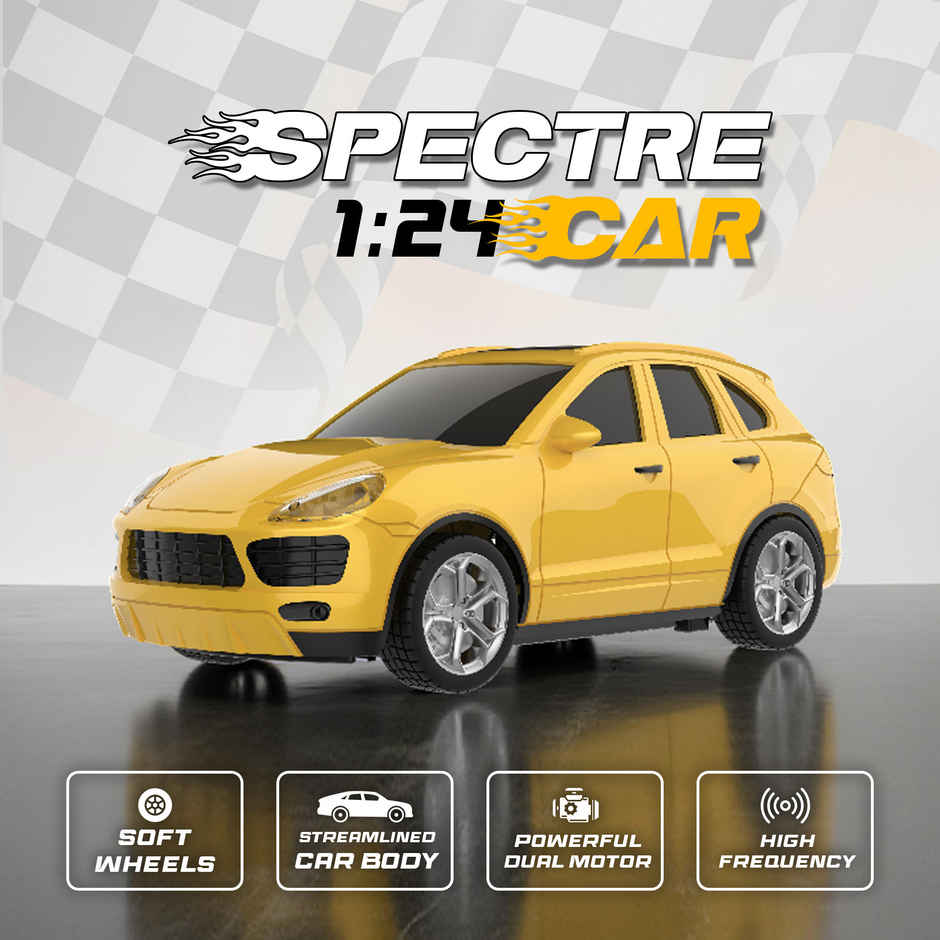 SEEDO Remote Control Car 1:24, 27 MHz, Type-C Rechargeable, Fast Speed Spectre Car | Yellow