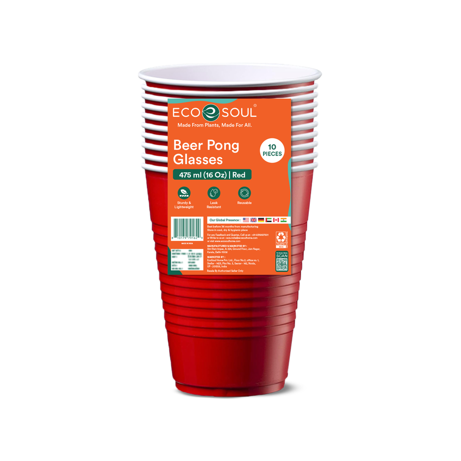 ECO SOUL | Beer Pong | Party Glasses | 16 oz | Red | 10 Count