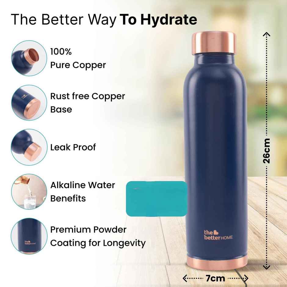 The Better Home Copper Water Bottle with Anti Oxidant Properties | Blue