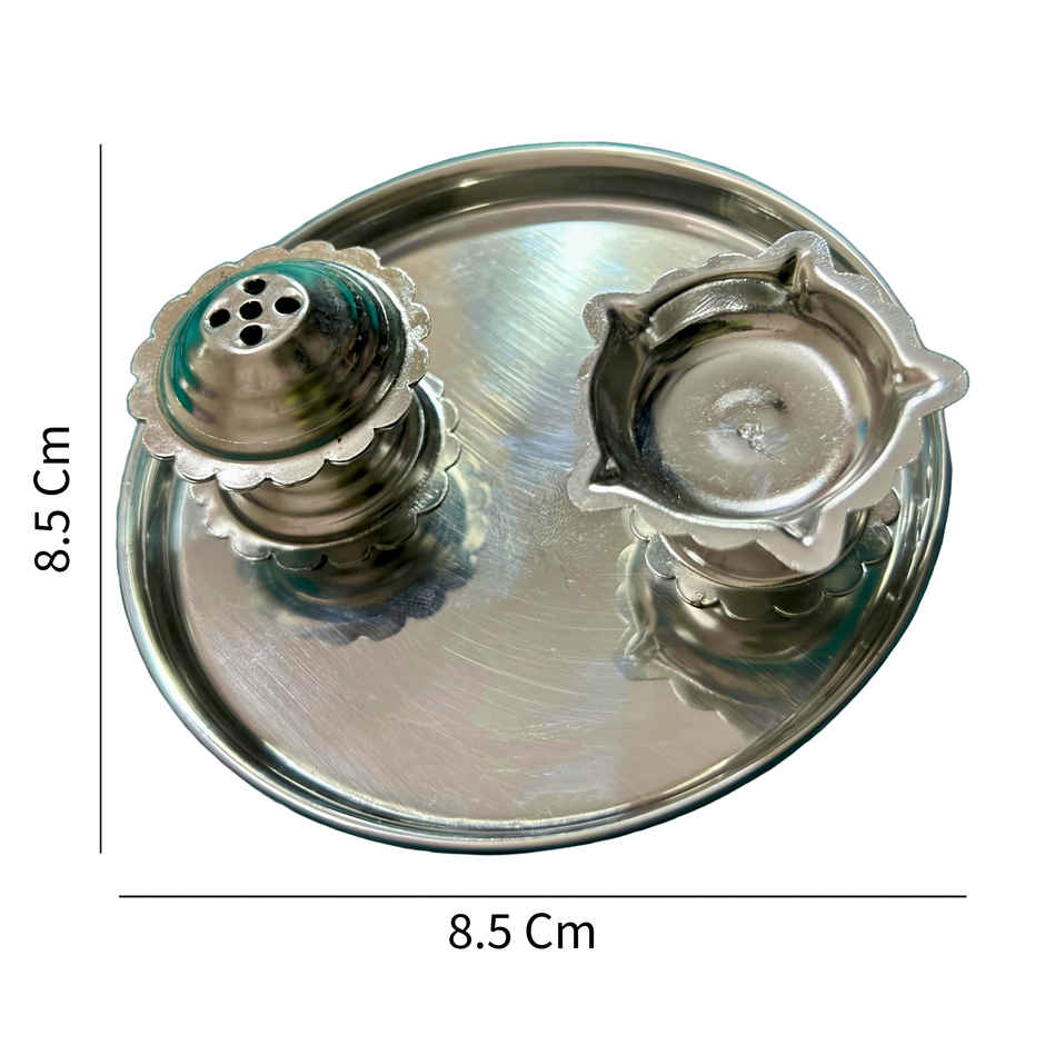 Stainless Steel Thali with Diya & Agarbatti Stand | Mangal Bhawan