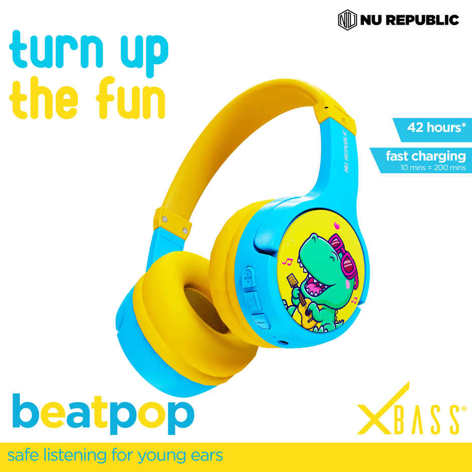 Nu Republic Beatpop with 42 hrs Playtime ENC Wireless Headphone - Blue & Yellow