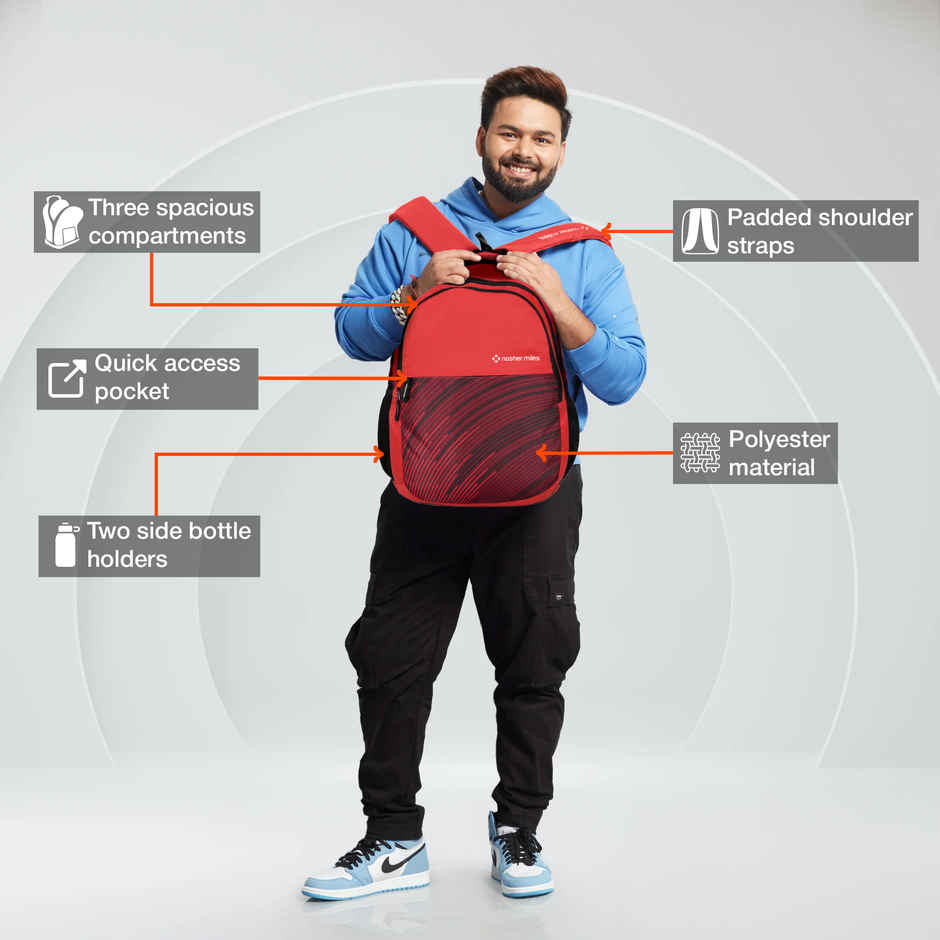 Nasher Miles Wave Backpack- Unisex- 3 Compartment Casual College Bag- Red- 45L