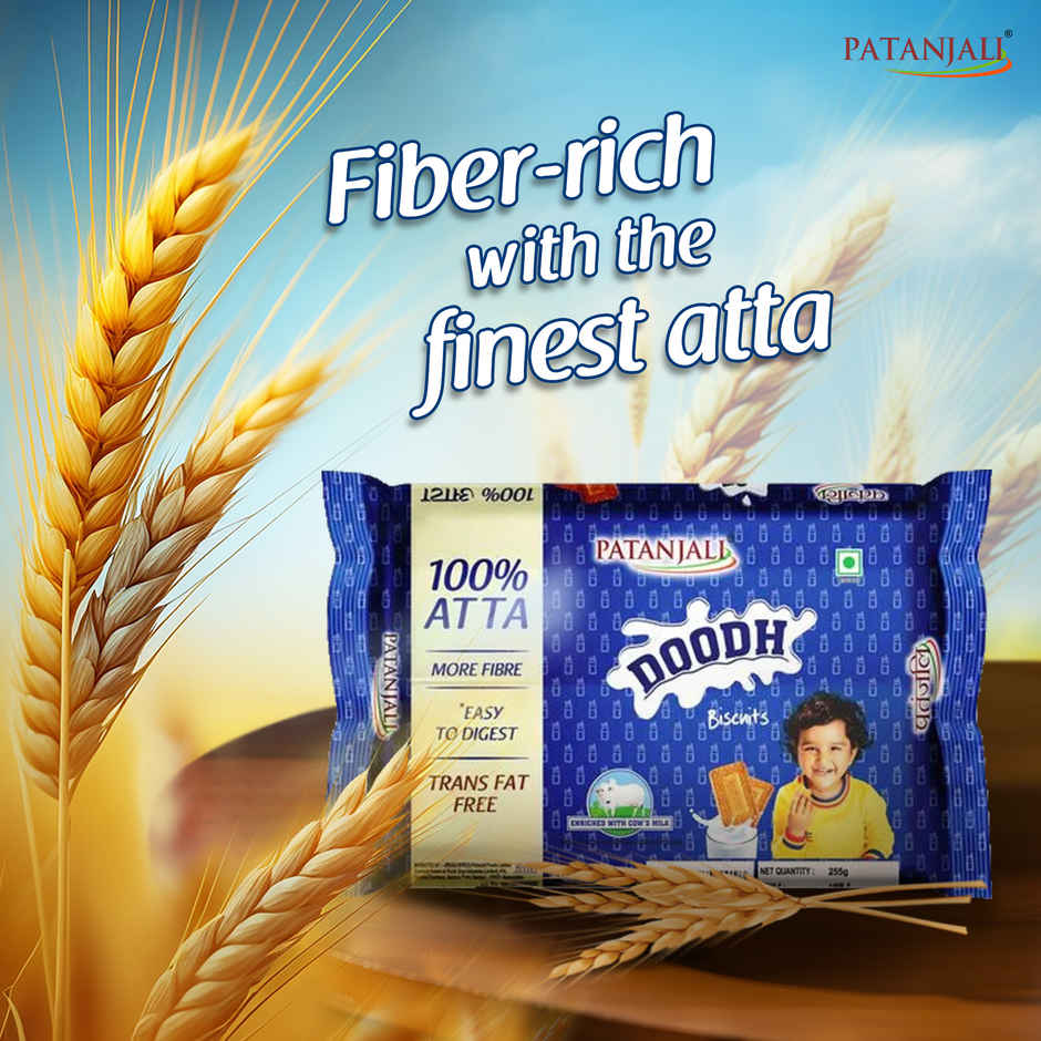 Patanjali Doodh Atta Biscuits - Whole Wheat Milk biscuits, Rich in Fibre