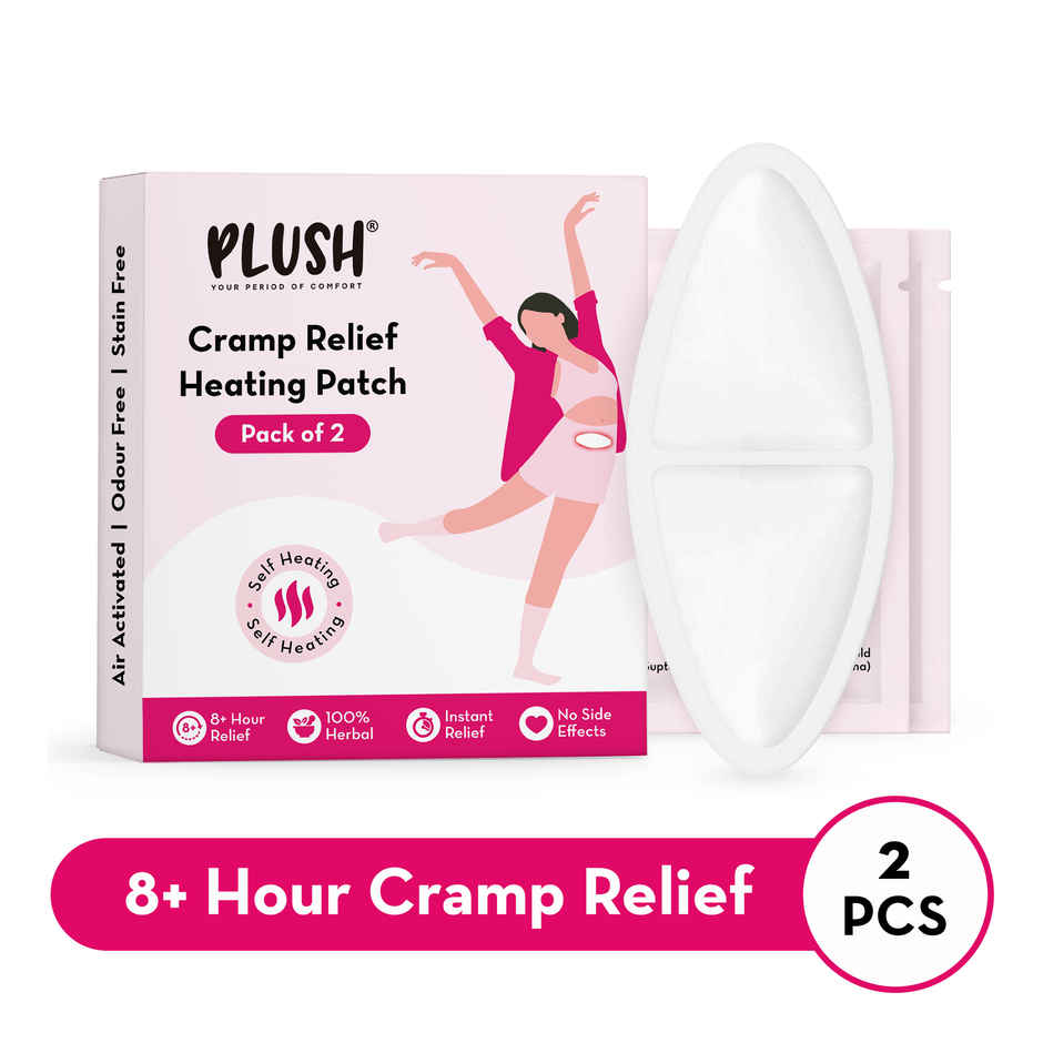 Plush Cramp Relief Heating Patch (2pc) & Plush Rash Free Sanitary Pads 50Xxl | Free Disposal Pouches (1pc) Combo