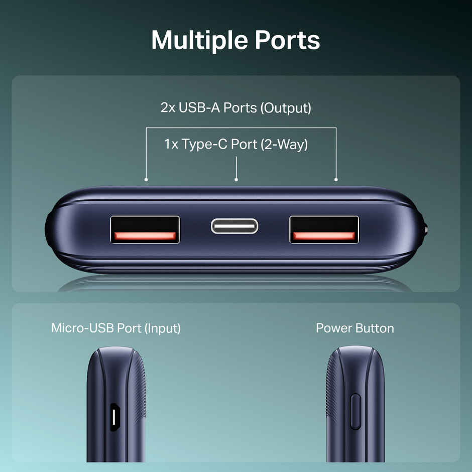 boAt Energyshroom PB300 Activ Wired Powerbank with 22.5W Fast Charging, 10,000mAh, 12-Layer Smart IC Protection, 3 output ports - Cerulean Blue