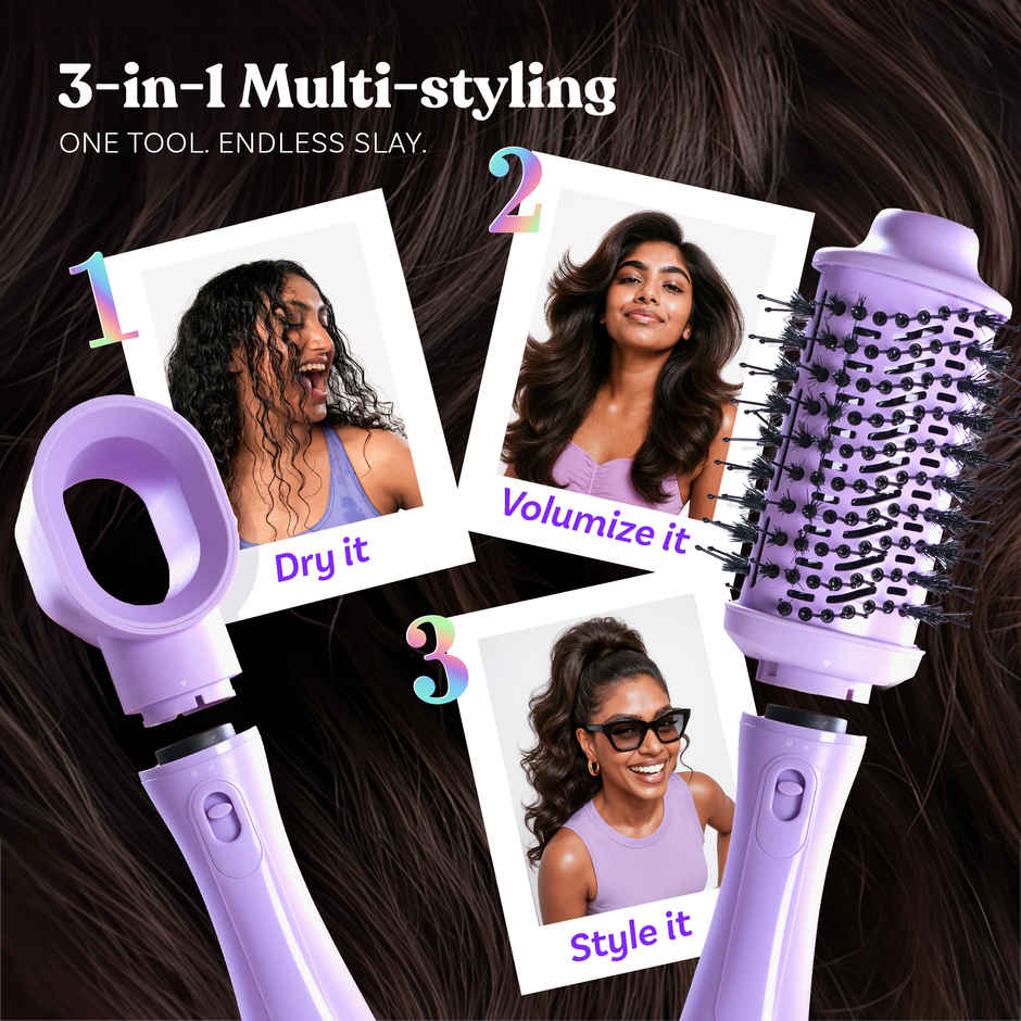 BSC Bombae Hairess Ionic 3-In-1 Hot Air Brush Hair Dryer | Volumizer & Straightener