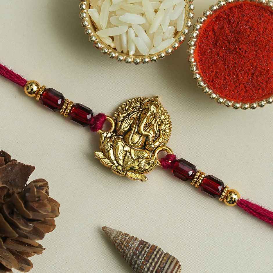Ganesh Designer Rakhi with Roli Chawal Pack | Gift for Brother Bhaiya | Ecraftindia
