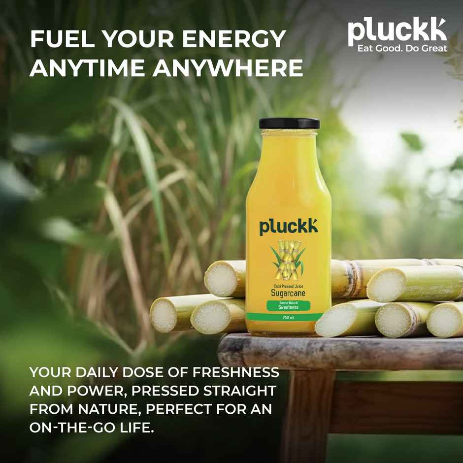 Pluckk Cold Pressed Extracted Sugarcane Juice | No Preservatives | No Added Sugar