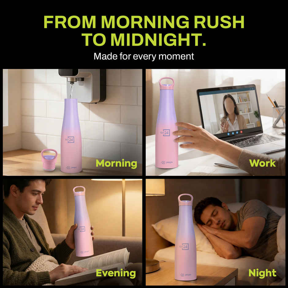 Go24 | Pexpo Stainless Steel Morocco Hot & Cold Insulated Water Bottle | Pink & Purple | 620 ml