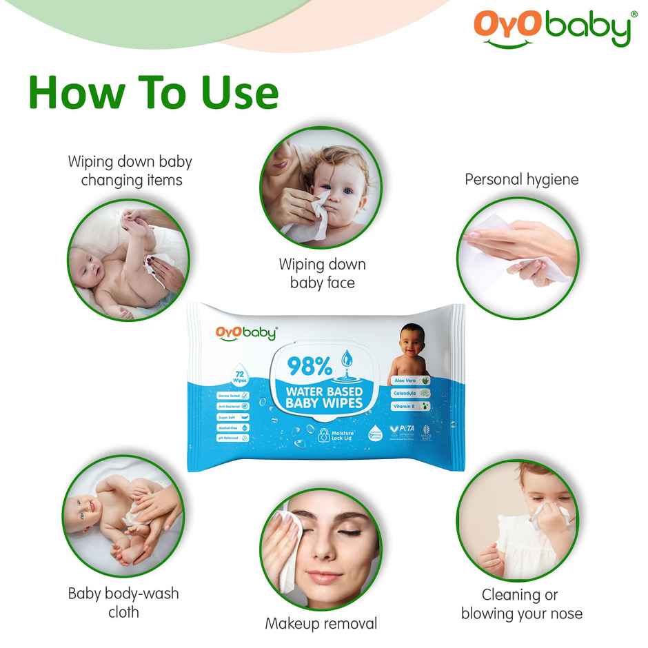 Oyo Baby Soft Wet Wipes Enriched With Aloe Vera, Cleansing Baby Wet Wipes With Lid, Pack Of 5