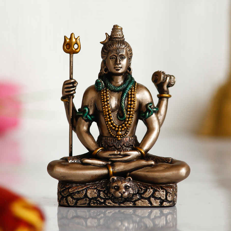 eCraftIndia Brown Resin Meditating Lord Shiva Idol for Home Decor Office Puja Room