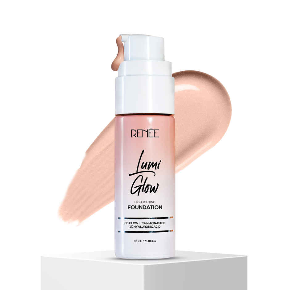 RENEE Lumi Glow Highlighting Liquid Foundation | Lightweight, Buildable, 3D Glow | 01 Satin Ivory
