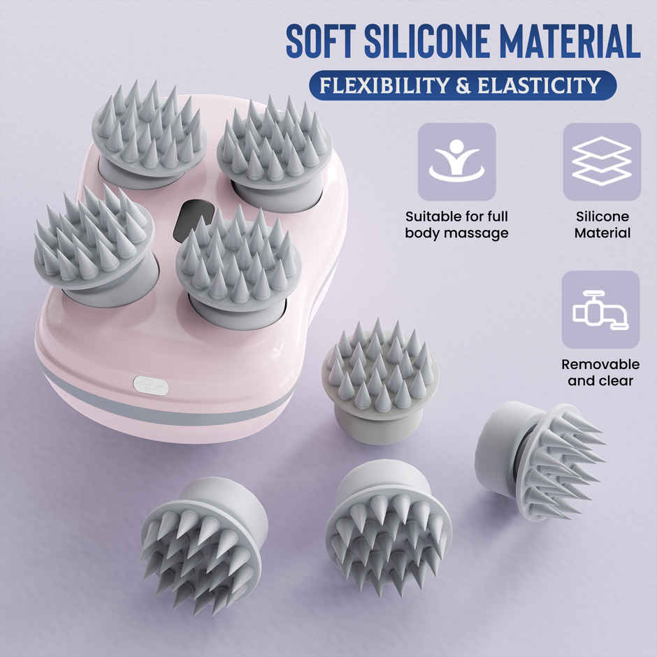 Sicaro RP202 Relax Pro Rechargeable Scalp and Body Massager | 360 Degree Deep Massage Bristles | Pink