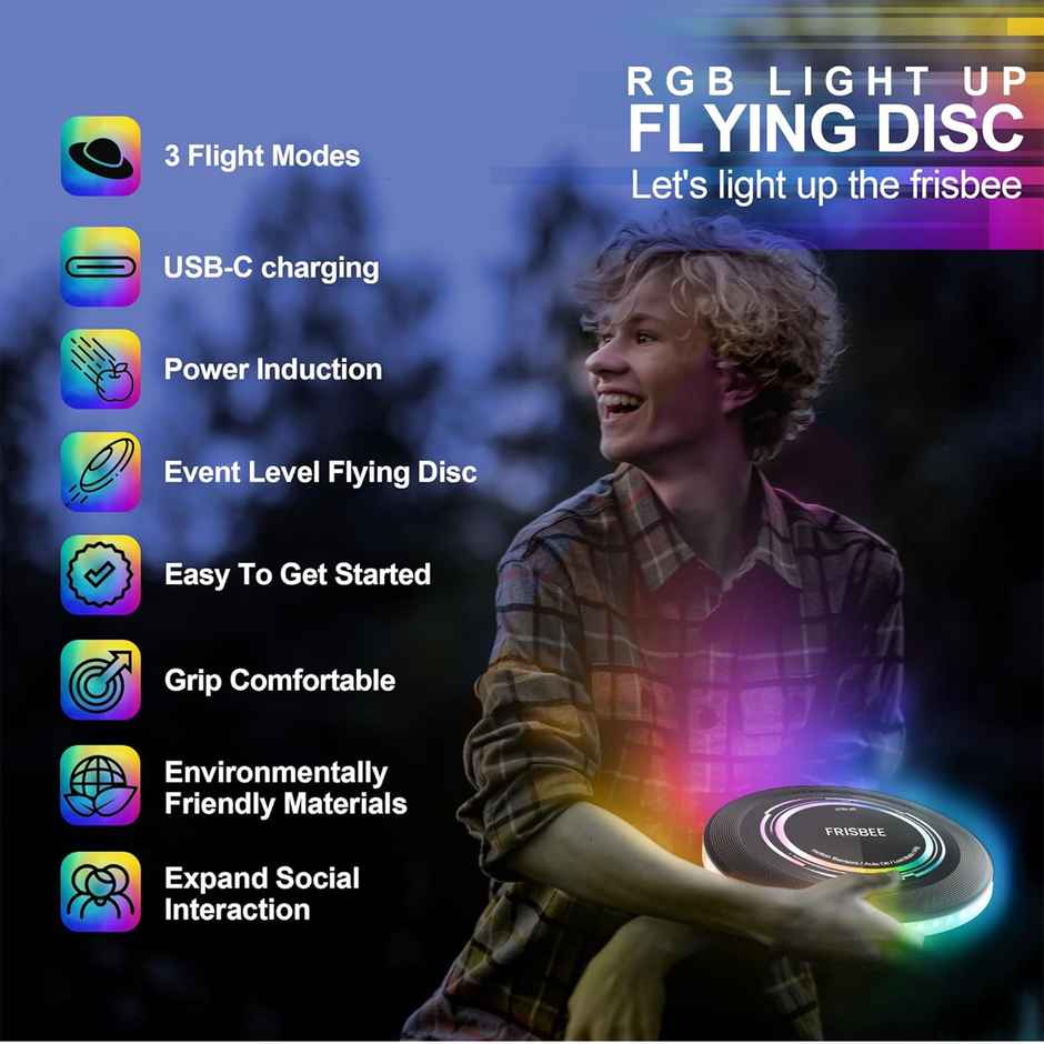 Kidology 36 LED Flying Frisbee Disc for Kids | Smart Modes | Glow in the Dark - Blue