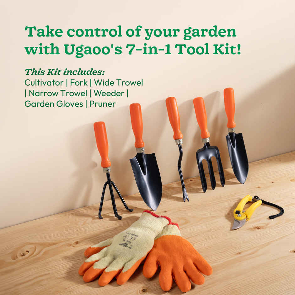 Ugaoo Gardening Tools Kit | Cultivator, Fork, Trowels, Weeder, Garden Gloves, Pruner Cutter