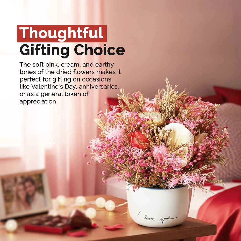 Pink Blossom Dry Flowers in Ceramic Vase with Fragrance Spray | Ideal for Gifting | IRIS