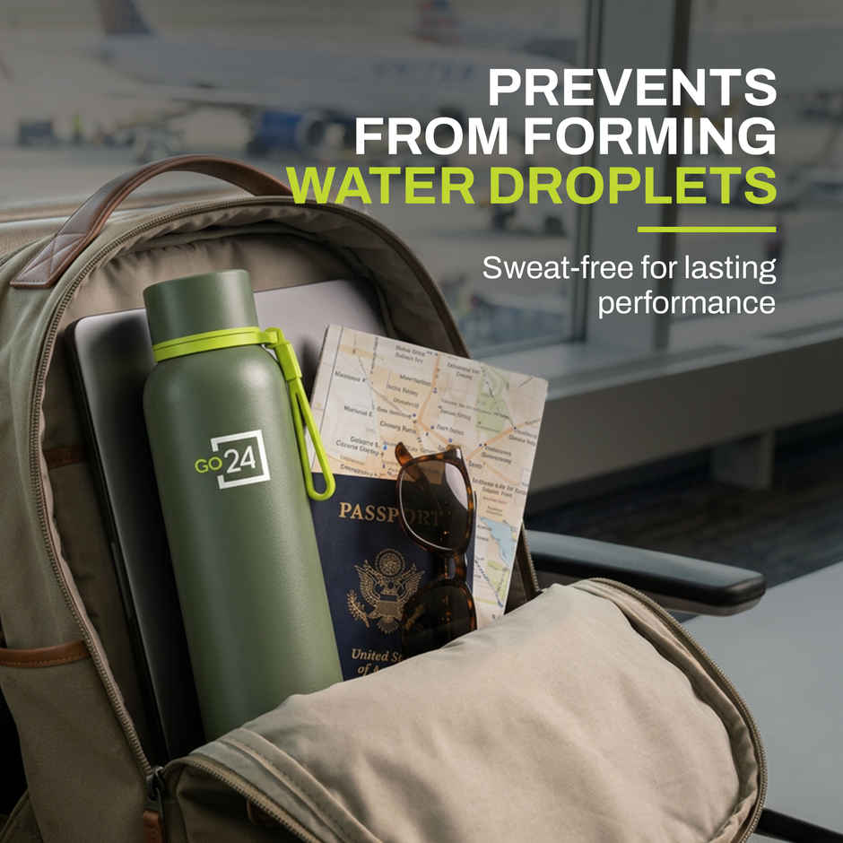 Go24 | Pexpo Bravo Hot & Cold ISI Certified Insulated Thermosteel Water Bottle | Military Green | 1 L