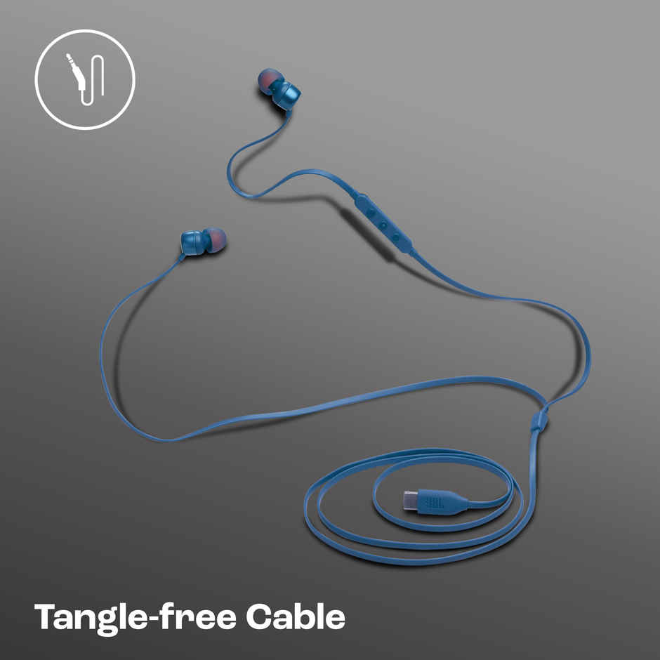 JBL Tune 310 Wired In-Ear Type C Headphones, Hi-Res Audio With Digital-To-Analog Converter (Blue)
