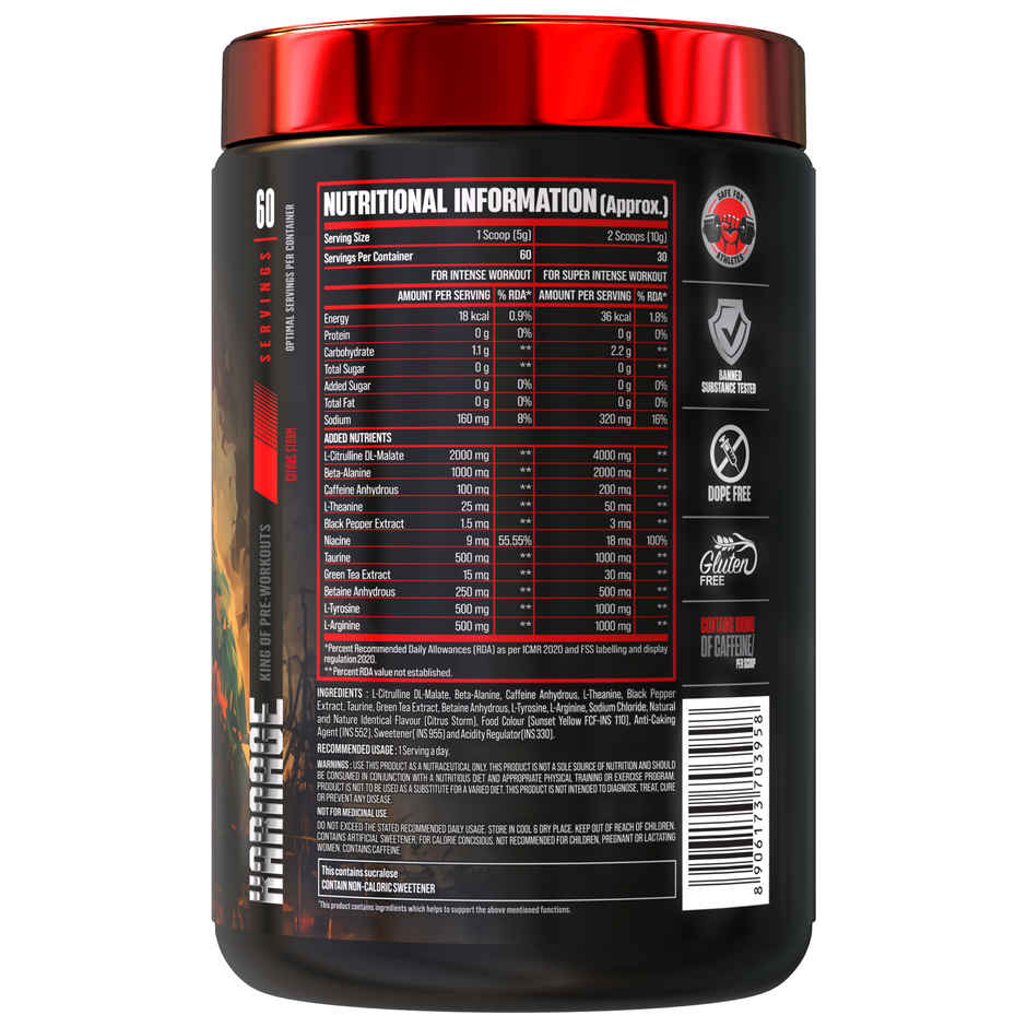 Big Muscles Nutrition Karnage Pre Workout | Citrus Storm , 60 Servings