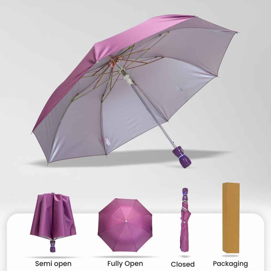 Cello Varsha 21 Inch 2 Fold Mix Mono Silver Umbrella | Maroon