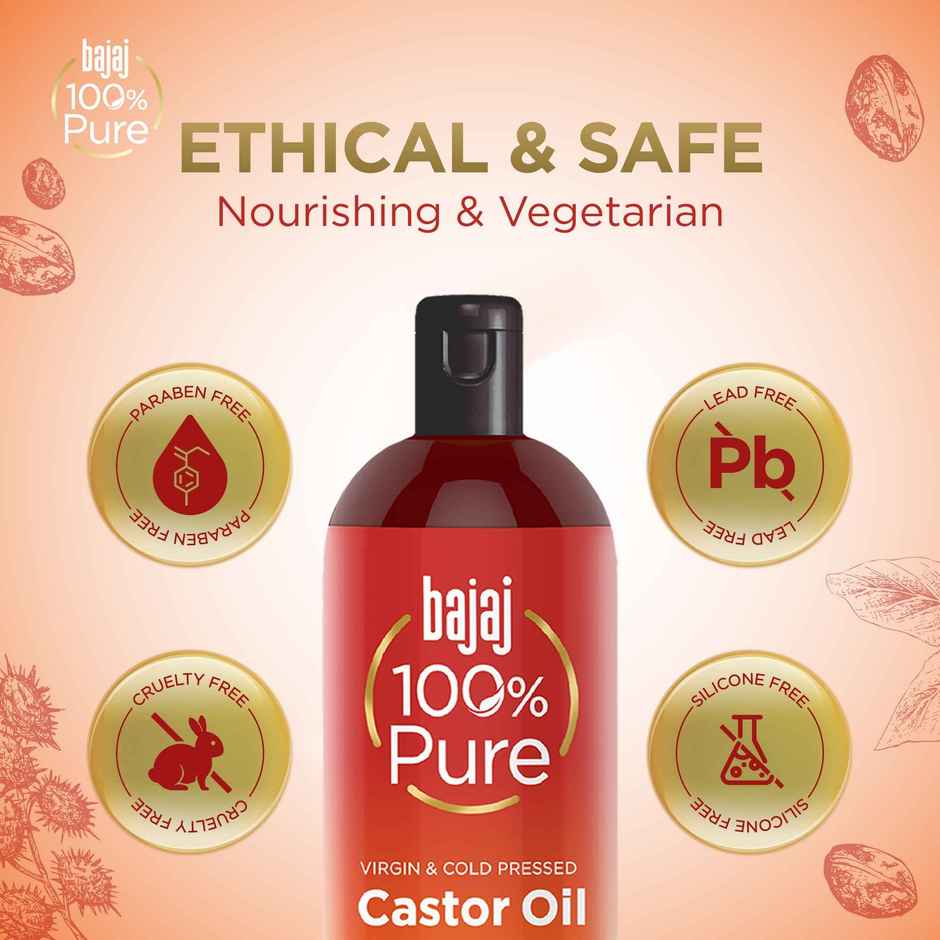 Bajaj 100% Pure Castor Oil - Virgin & Cold Pressed Oil For Lustrous Shiny Hair & Moisturized Skin Hair Oil