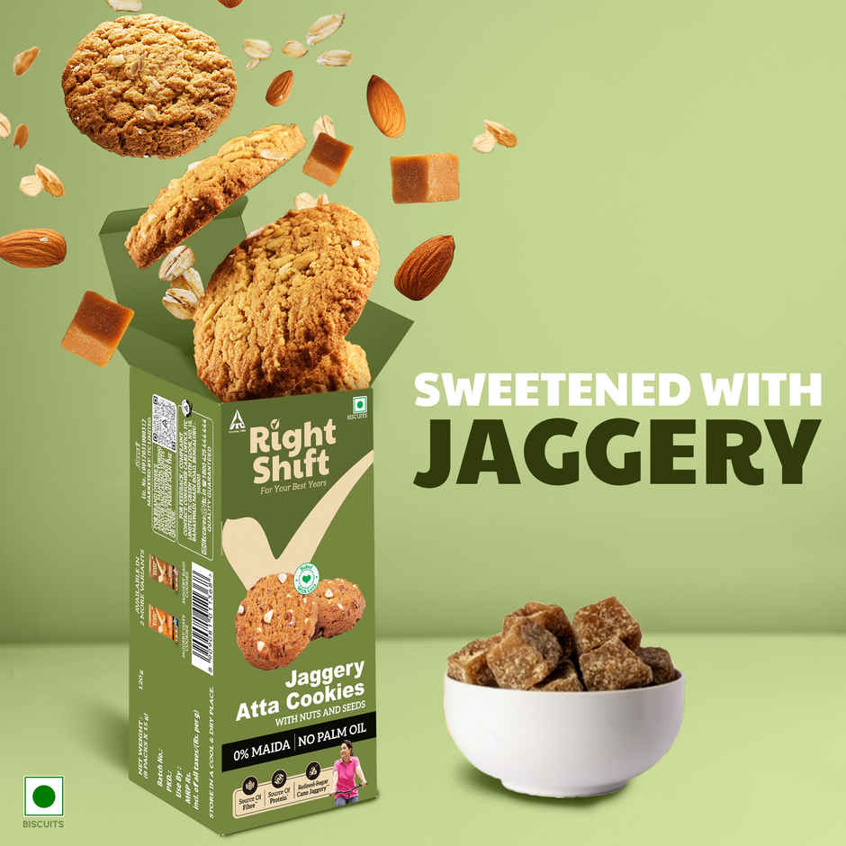 Right Shift Jaggery Atta Cookies | No Palm Oil, 0% Maida, Digestive Biscuits, Healthy Snack