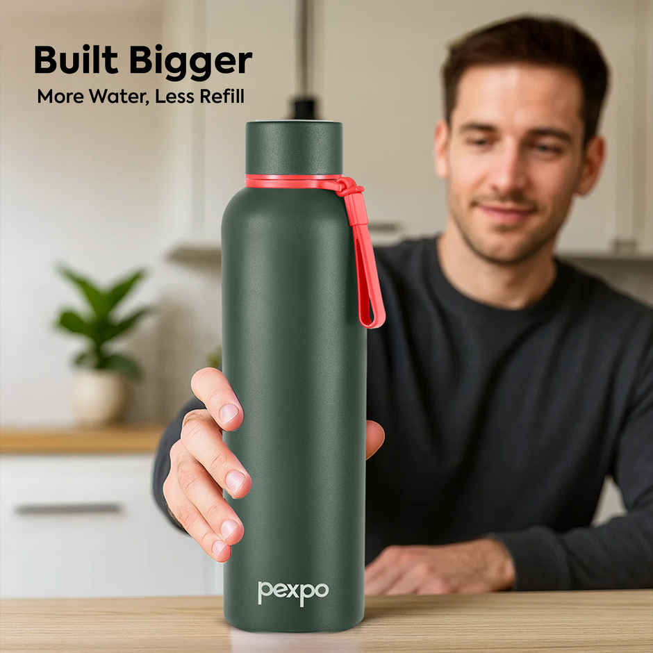 Pexpo Bravo Hot & Cold ISI Certified Insulated Thermosteel Water Bottle | Military Green | 1 L
