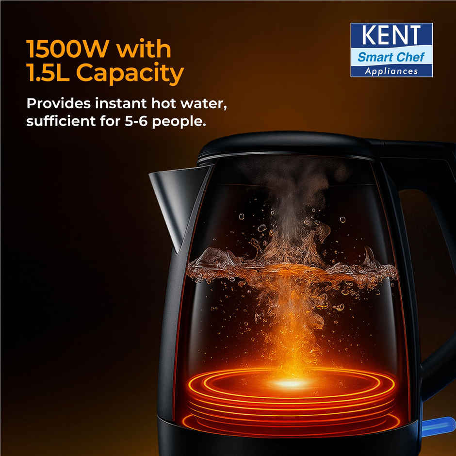 KENT Bliss Electric Kettle | 1500W Power & 1.5L Capacity | Cool Touch Exterior & SS 304 Inner Body