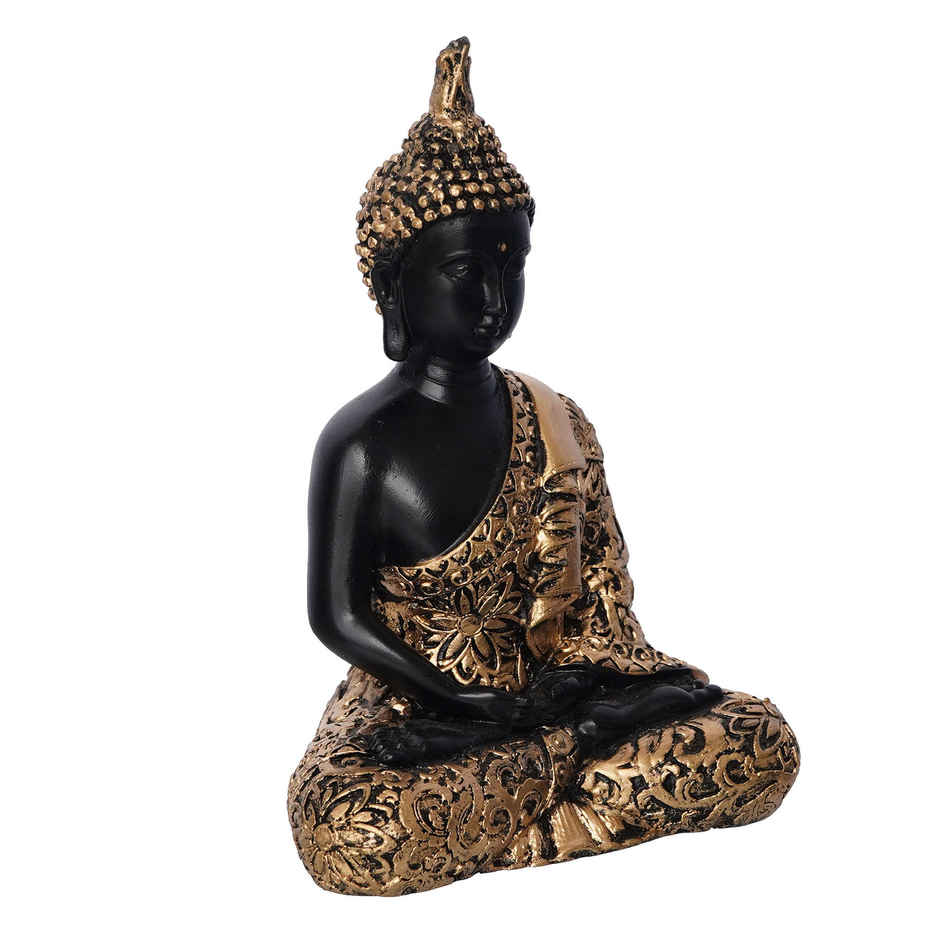 eCraftIndia Black And Golden Polyresin Handcrafted Decorative Meditating Buddha Statue