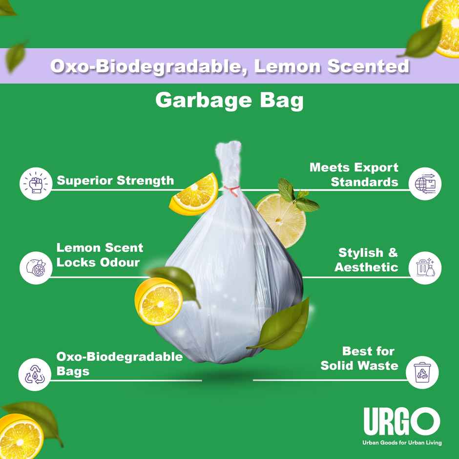 URGO Medium Lemon Scented Garbage Bags - 19x21 Inch - Oxo-Degradable