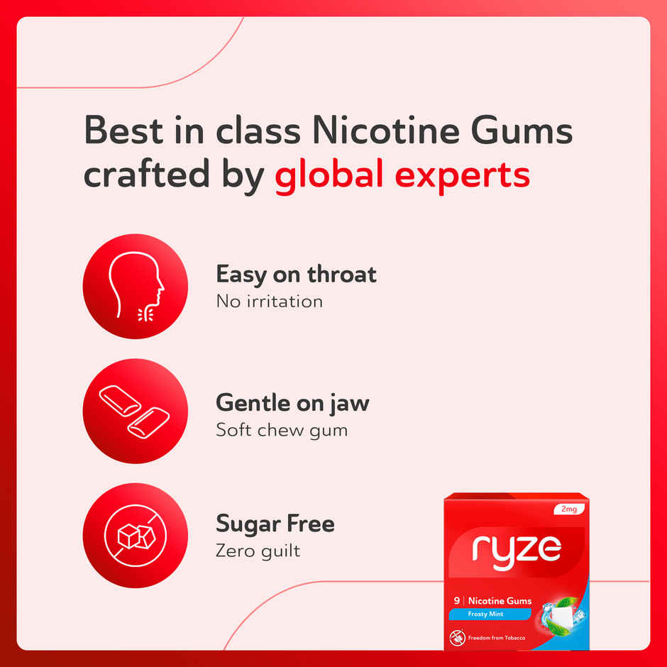 Ryze Nrt 2Mg (Fruit Blast) Nicotine Gums Single Pack - 9 Gum Blister (1pc) & Ryze Frosty Mint Nicotine Gums 2Mg | 9 Gum Blister (1pc) & Ryze Nicotine Gums 2Mg (Fresh Fennel) Gums Single Pack - 9 Gum Blister (1pc) Combo